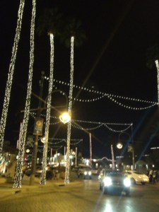 "Old Town" Scottsdale, illuminated palm trees, during the weekly Thursday evening ArtWalk, February, 2014. Photo: P.Sullivan