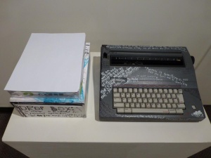 Liz Parsons: “Get Her Words Out”. (Typewriter detail view.) Installation (mixed media), 2014.